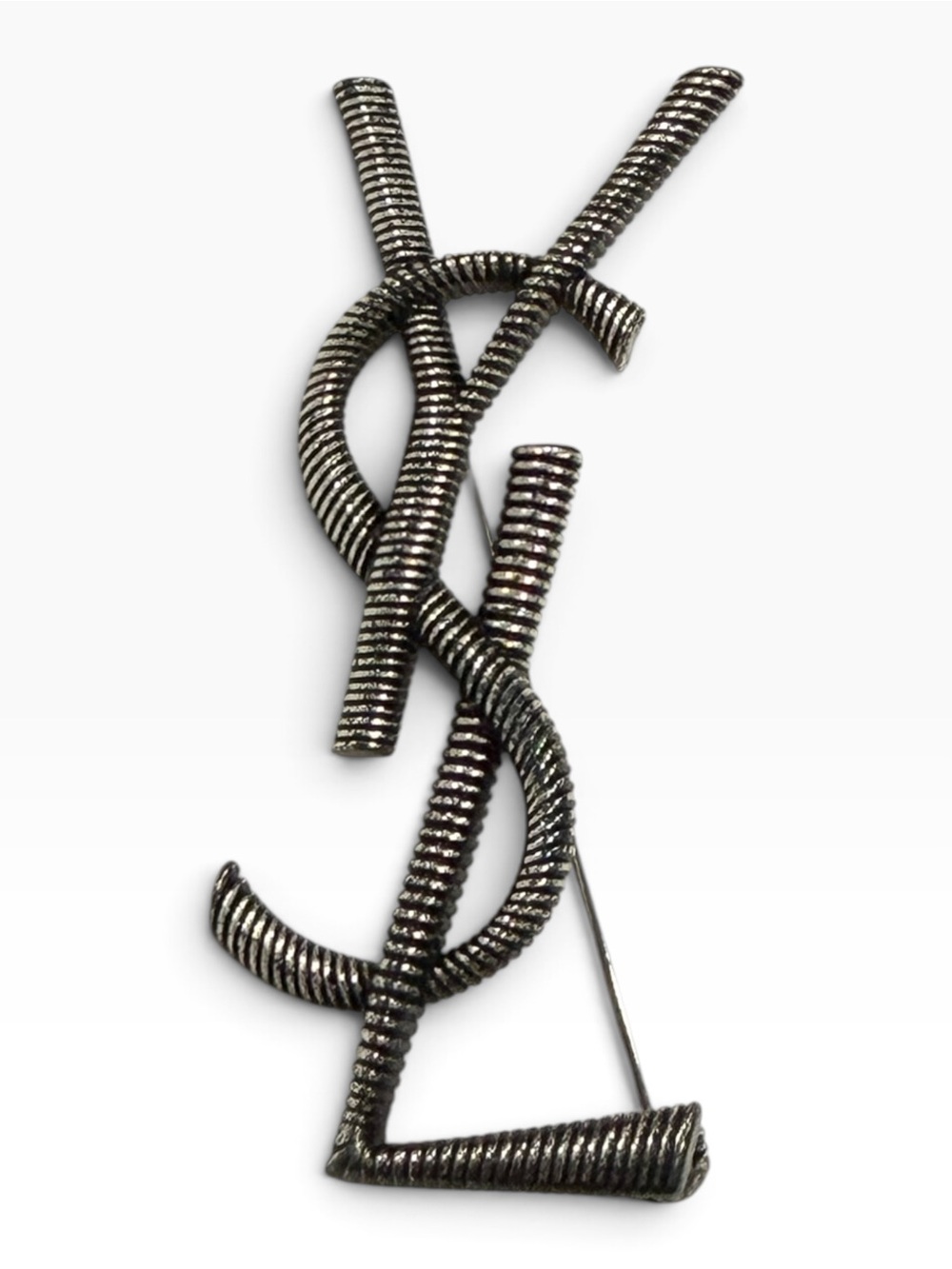 Yves Saint Laurent vintage Monogram Metal Pin Brooch - Gunmetal